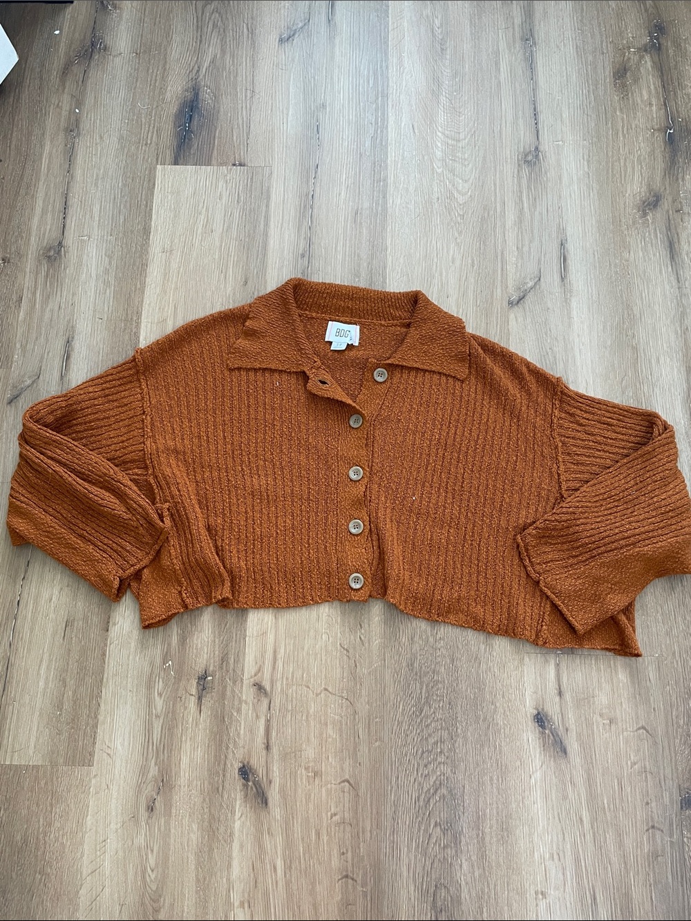 BDG Rust Oversized Cropped Button-Up Cardigan